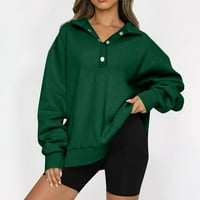 Yubatuo Ženski gumb Čvrsti pulover u boji Ležerne duge dugim rukavima dukserice za žene tamno zeleno