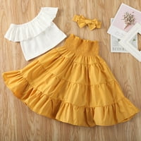 Coduop Toddler Baby Girl Off rame Ruffles Crop Tops Suknje za glavu za glavu 2- godine