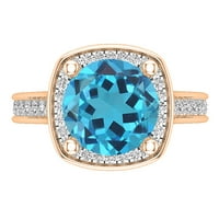 DazzlingRock kolekcija okrugla plavi Topaz i bijeli dijamant sa princezom HALO stil za angažman prsten