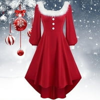 Velvet s dugim rukavima kvadratni vrat Čvrsti dugme Vintage božićne haljine crvene ljetne vjenčane haljine