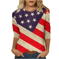 Aufmer Clearence ženske majice na vrhu rukave američka majica, dame modna tiskana majica Mid-dužine bluza okrugli vrat casual vrhovi na fakultet