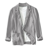 Kali_store muns blezer kaput muško dugme dolje tanak fit plairan uzorak jaknu Blazer Grey, XL