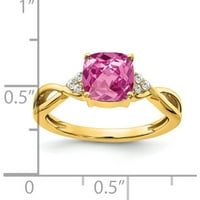 14K žuti zlatni poklopac stvoren ružičasti sapphire i dijamantni prsten - JBSP