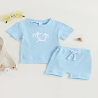 Dojenčad za bebe Ljeto odijelo Shell Ispis Crew Crw kratkih rukava Rib Klintni vrhovi Elastični struk