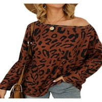Ženska casual leopard majica dame lagane bluze s dugim rukavima BAGGY TOWS smeđi 2xl
