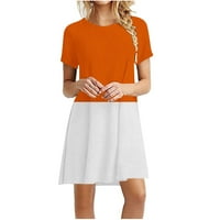 Pejock Ženska ležerna boja blokiranje u boji Jednostavna majica Labava haljina Ljetna kratka rukava haljina narandžasta xl