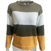 Ženski džemper O-izrez duge rukave rebraste manžete pulover Duks Lady Winter Striped Stitch Coloras Loarov pleteni džemper
