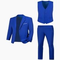 Wehilion odijelo za muškarce Vintage Retro vjenčanica Set Slim Fit Jacket Blazer Groom Tuxedo Prom Muns Suit Royal Blue XXXL