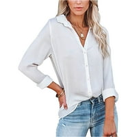 iopqo majice za žene za žene bluza šifon karijera Čvrsta ured modne ležerne majice dugih rukava vrhovi
