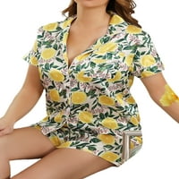 Sanviglor casual pidžama set za žene salon kratkih rukava sa loungewewwewwewwight-om spuštena noćna odjeća Žuta l