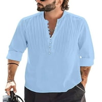 Muškarci Henley izrez košulje dugih rukava Tunika majica Mens Regular Fit Bluza Radni plavi XL