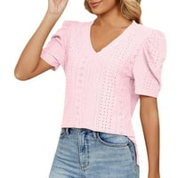 Bluze Fattazi Womens Plus vrhova T-košulje Žene V izrez majica sa bubble rukavom i labavom ležernom