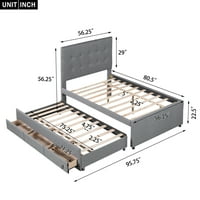 Okvir za krevet platforme sa izvlačenjem Trundle i ladica za dvostruke veličine, moderni posteljina