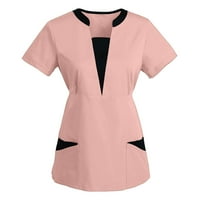 Košulje za žene Ležerne vrhove Kratki rukav V-izrez Radna uniforma SOLID patchwork u boji džepni bluza
