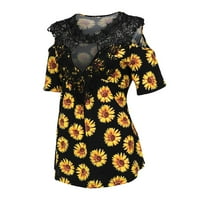 Bazyrey Womens V-izrez na vrhu ženske kratkih rukava cvjetna bluza modne tuničke majice Black XL
