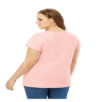 Roaman's Women's Plus veličine Flutter-rukav dragi krajnji krajnji majica TEE duga