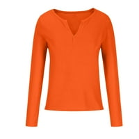 Women plus veličine čišćenje ženske modne čvrste boje V-izrez Udobna labava majica dugih rukava Bluza Ležerne prilike narančaste
