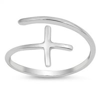 Otvoreno bočno poprečno podesivi kršćanski prsten sterling srebrna pojas nakit ženske muške veličine 3