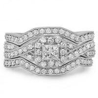 DazzlingRock kolekcija 1. Carat 14K Princess & okrugla Diamond Swirl Halo Ring Set CT, bijelo zlato,