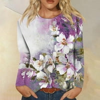 MLQIDK Womens Grafičke majice Jesen dugih rukava Lood Fit puloverske košulje Dressy Ležerne prilike Solid Striped Crewneck T majice Purple XL