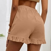 Ljetne kratke hlače za žene Elastični visoki struk rubl HEM široke noge Shorts Solies Ležerne prilike labave plaže