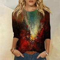 HHEI_K ženska modna casual tri četvrtina rukava za ispis pulover u okruglom vratu Top bluza