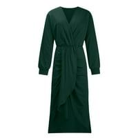 Ljetne haljine za žene dugih rukava od pune boje V-izrez Mini Split Slim Fit svakodnevno formalno elegantno