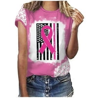 Fitoronske majice za dojke za žene - Ležerne prilike The Summer Pink Ribbon Crewneck Slatka kratka rukava