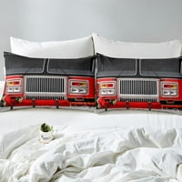 Vatrogasna posteljina set Twin Veličina za djecu dječaka spavaća soba, crveni vatrogasni krevet poklopac