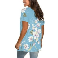 Penkiiy Fashion ženski ljetni V-izrez kratki rukav, ležerne majice majice majice za žene za žene prevelirano plava na prodaju