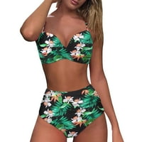 Push up Dvije kupaće kostime Wonege Cvjetni ispisali kupaći kostimi s V-izrezom Swim Shorts Ljeto odjeća za plažu Bandeau Bikini Femme Green Sizexl