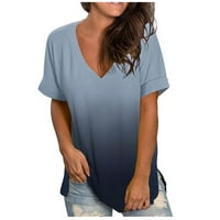 Ženska majica Ležerna ljetna pamučna modna ženska bluza V-izrez Gradient majica, siva, XL