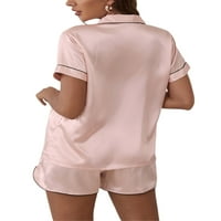 Ženska satenska pidžama Set ljeto majica za vez za vez s kratkim rukavima + kratke hlače set Loungewear
