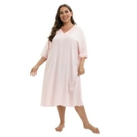 Ženske spavaćice V izrez salon kratkih rukava Soft čipke Noćne košulje Spavaće odjeće Labavi plus veličina Sleep haljina Pink XL-5XL