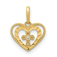 Čvrsta 14k žuto zlato dijamantsko rešeno srce sa križnim i cz kubnim privjeskom od cirkonije šarm