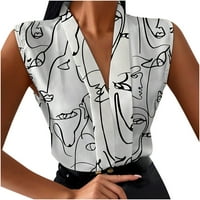 Penskaiy Fashion ženska ljetna casual tiskara V rect rukavost prsluče Bluze za ljetnu svestranu majicu XL bijeli ljetni posao