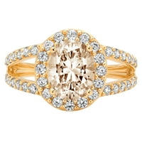 2. CT sjajan ovalni rez Clear Simulirani dijamant 18k žuti zlatni halo pasijans sa accentima prsten