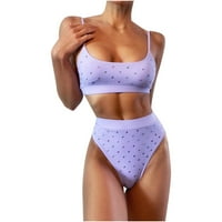 Bigersell dva kupaća kupaća za žene Tummy Control set Žene Solid Boja Visoki struk Bikini Split kupaći kostim visoki ženski kupaći kostimi Bikini, stil 3834, ljubičasta s