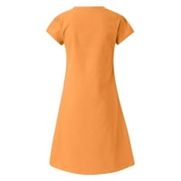 Puntoco Womens Plus Veličina haljina, žene labavi V-izrez ljeti čvrsti kratki rukav pamuk i haljina narančasta