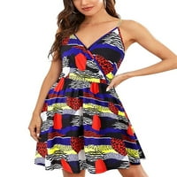 Colisha Women Loose Party Strappy haljine Modni Leopard tiskani midi haljina seksi v izrez Swing a-line