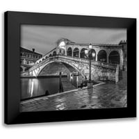 Frank, Assaf Crni moderni uokvireni muzej umjetnički print pod nazivom - Rialto most noću, Venecija,