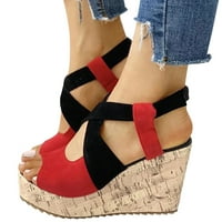 Sehao ženske sandale sandale za žene Dame Čvrste klinovi Casual Buckle Roman Cipele platforme sandale i cipele Dodatna oprema Crvena 39