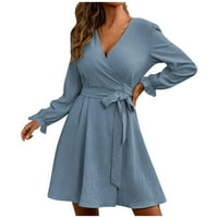 Haljine za žene plus veličine ženska povremena V-izrez Faux-Wrap s dugim rukavima, kratki kratki klirens