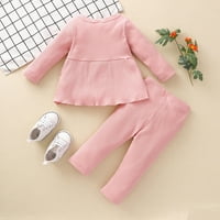 Dadaria Baby Girl Odjeća novorođenčadske zimske odjeće 6m-4Y toddler ruffle dugi rukav čvrsti pletene vrhove hlače postavljene ružičaste 120, toddler