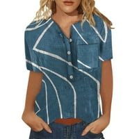 Ženski vrhovi ženske gumb dolje modni casual vintage print majice kratkih rukava bluza