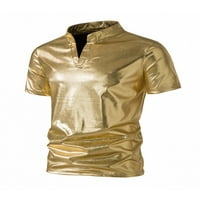 Capreze muns majice Sequin majica V-izrez ljetni vrhovi Slim Fit Pulover Henley vrat Basic Tee Gold