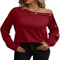 Glookwis Dame Off rame Pulover Lagano vrhovi Lagana šik majica Solic Boja Baggy majica Tunička bluza Claret 3xl