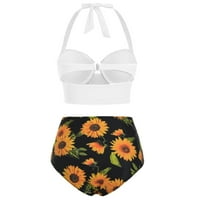 Kupaće kostim za žene cvjetni vrhovi za ispis + kratke hlače Halter plivanje smeđu xxxxl