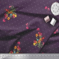 Soimoi Poly Georgette Tkanina Dot, lišće i periwinkle cvjetni otisak šivaći šipka tkanina