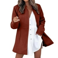 Žene Jesen i zimska čvrsta boja tanki džep dugih rukava vuneni ženski kaput ženske blazerve i odijele S